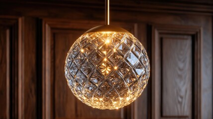 Ornate crystal sphere pendant light fixture.