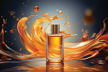Cream bottle mock up in water splash of yellow color. 3D illustration