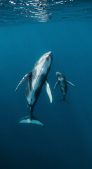 Two Humpback Whale Swimming Underwater
