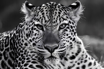 Fototapeta premium Close up black and white leopard portrait