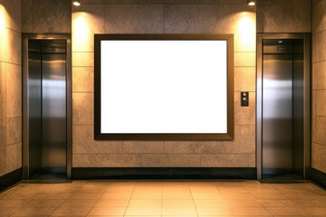 Wall Directory. Blank LCD Screen for Media Display in Indoor Building with Elevator