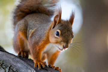 Obraz premium Close up of a Curious Red Squirrel on a Branch