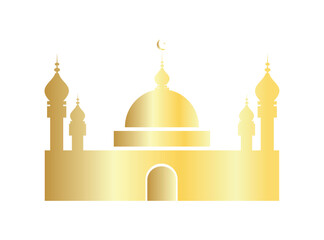 Gold Mosque Vector Silhouette – Islamic Masjid Icon with Crescent Moon | Elegant Religious Architecture