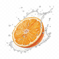realistic smooth liquid orange into water splash in curve style isolated on transparent background