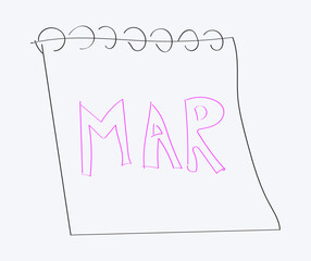 Vector hand drawn illustration. March calendar element decorative outline style.