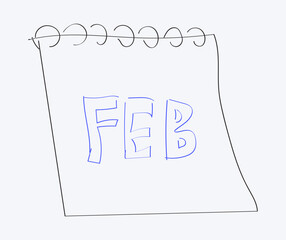 Vector hand drawn illustration. February calendar element decorative outline style.