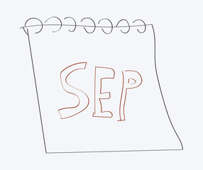 Hand drawn illustration. September calendar element decorative outline style.