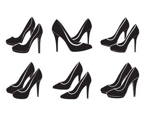 High heel shoes, silhouettes, black and white, minimalist design, fashion illustration