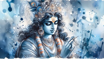 Watercolor portrait of lord krishna