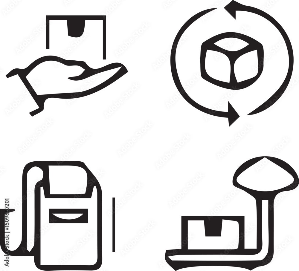 Poster logistics icons: a set of clean-cut vector graphics representing various aspects of logistics. a han