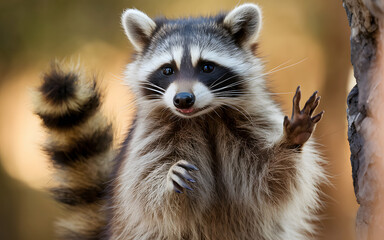 Playful Raccoon Extends a Paw for a Friendly Encounter