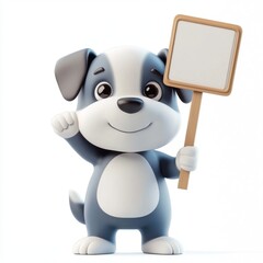 A cartoon dog is holding a white sign