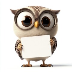 A cartoon owl holding a blank piece of paper