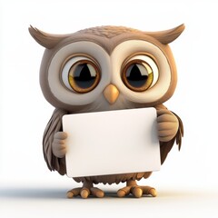 A cute owl holding a blank piece of paper