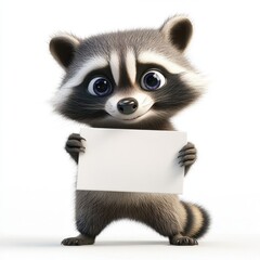 A raccoon holding a blank piece of paper