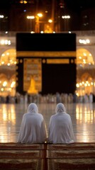 People praying in a holy site at night