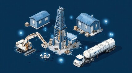 Oil drilling rig complex illustration