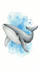 Whale Illustration Gray Blue