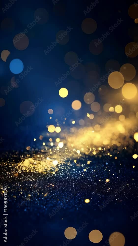 Poster elegant abstract background with gold and blue bokeh lights, creating a magical and festive atmosphe