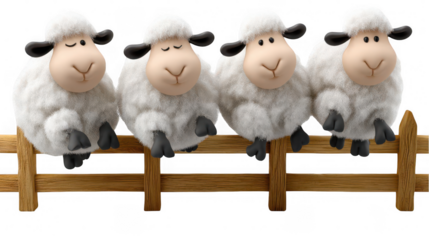 Four sheep on a wooden fence