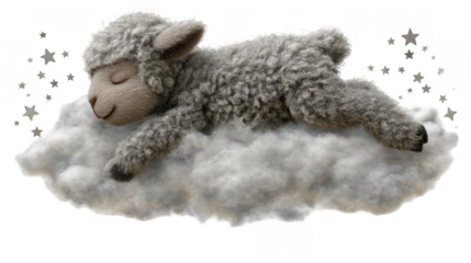 Sheep figurine sleeping on a cloud