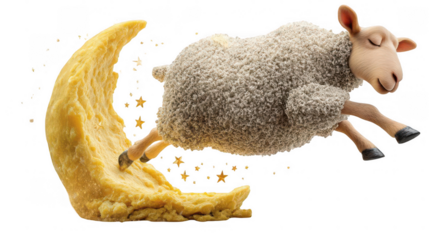 Sheep dreaming over crescent moon
