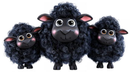 Three cartoon black sheep
