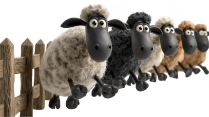 Cartoon sheep jumping over fence