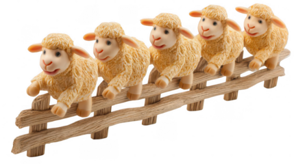 Cute sheep figurines on wooden fence