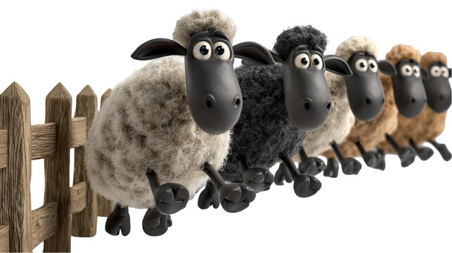 Cartoon sheep jumping over fence