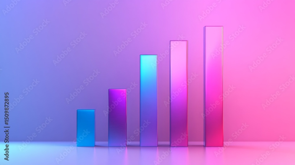 Aufkleber a d bar chart with rising, metallic bars in gradient shades, symbolizing growth and performance in a