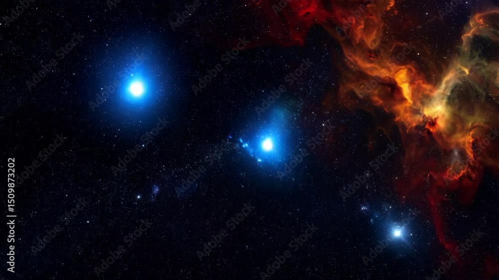 Sticker deep space background with bright star cluster and glowing nebula cosmic clouds in the distance