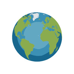 Isolated blue globe on a white background, representing the earth and its continents