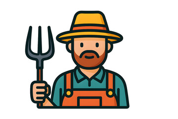 Digital Illustration of a Male Farmer Holding a Pitchfork in Overalls, PNG Transparent