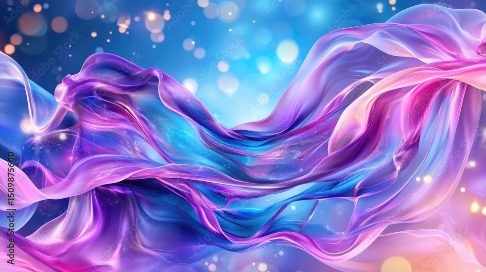 Poster colorful flowing fabric abstract with bokeh background effect