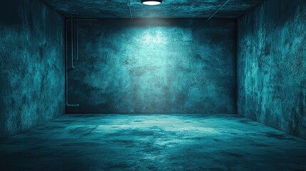 Obraz premium Teal colored, empty interior space with concrete walls and floor.