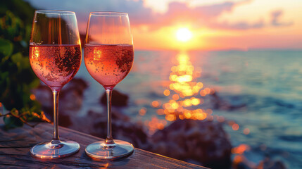 Two glasses of rose wine on the table in front with red rose.jpeg