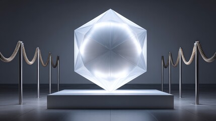 Illuminated crystalline structure on a pedestal.