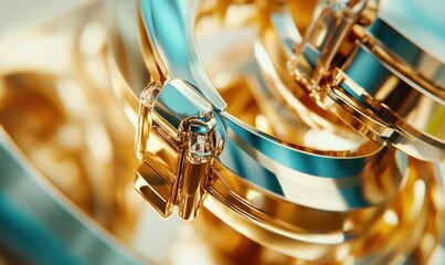 Gold rings close-up, reflective surface, abstract background, jewelry advertising