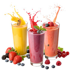 Delicious Fruit Smoothies: Refreshing Blend of Berries, Mango, and More on transparent background