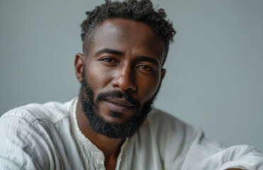 Fototapeta premium Portrait of confident young african american man posing in studio setting