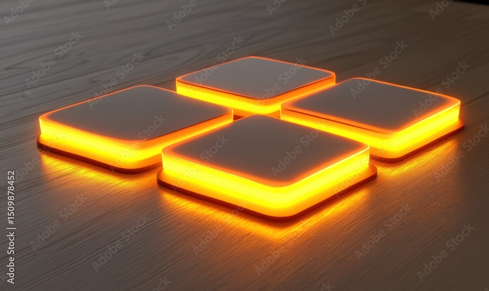 Poster illuminated squares on wood; abstract tech concept; website background
