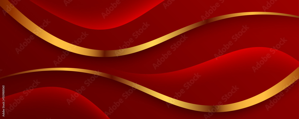 Aufkleber 3d red luxury abstract background overlap layer on dark space with golden lines effect decoration. m