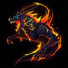 Vibrant Fiery Dragon with Glowing Flames in Dynamic Digital Art Illustration
