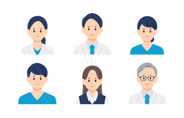 医者･看護師･医療事務の男女上半身セット【人物ベクターイラスト素材】
