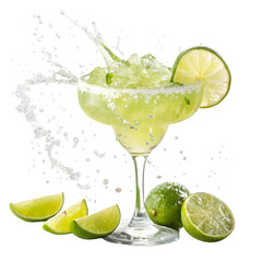 Refreshing Margarita Cocktail: Lime, Ice, and Splash on transparent background