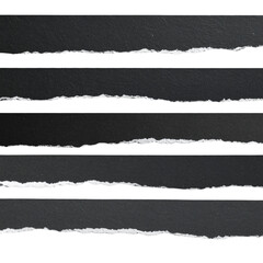 Set of black torn paper banners with rough edges and grunge texture for a blank design backdrop