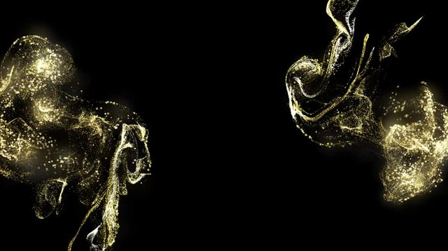 Abstract golden letter C with water drops and smoke on a black isolated background
