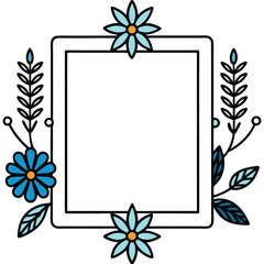Obraz premium Elegant Blue and black & white Flower Wreaths and Decorative Botanical Borders for Invitations and Greeting Cards. wreath of branches and leaves. simple illustration in sketch style.