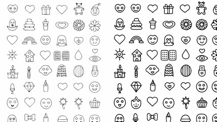 Emoji Icon Set – Monochrome Emoticon and Symbol Collection